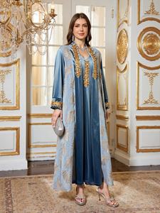 Ramadan 2 pièces paillettes Dubai Abayas arabe tuniques manches chauve-souris robes <span class=keywords><strong>pour</strong></span> femmes Gala deux pièces marocain élégant Kebaya Robe - Product Image 5