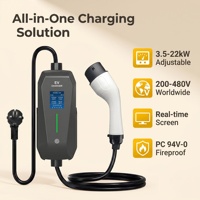 Chargeur EV portable avec écran de 2,4 pouces, 3 prises, bouton de réglage du courant/du minuterie, Type 2, TPU, IP65, CE/TUV/UKCA, chargeur EV portable 7 kW