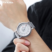 SINOBI bleu marine montres en cuir OEM ODM marque privée montre à Quartz hommes en acier inoxydable analogique Saat