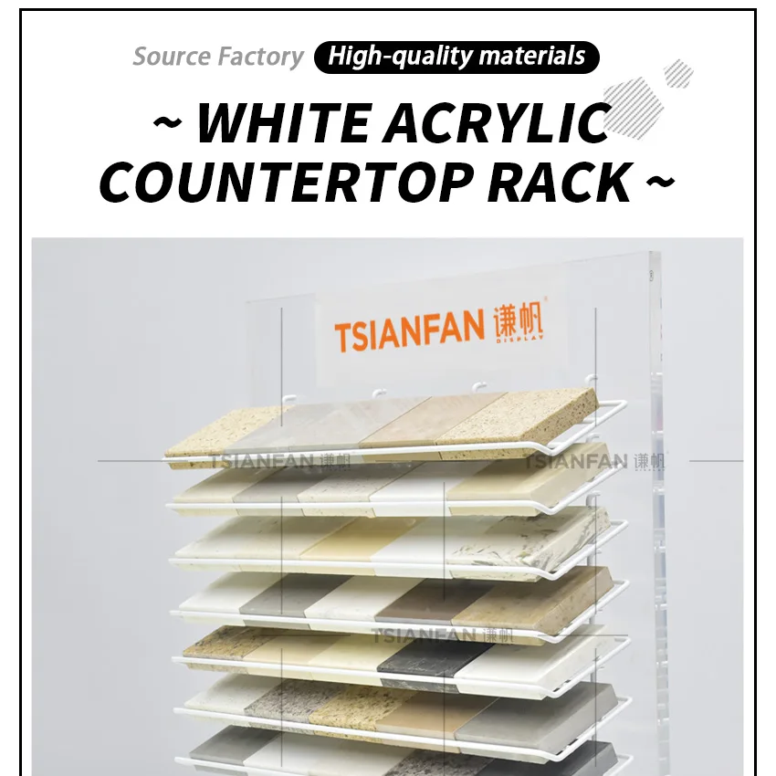 Countertop Acrylic Stand Ceramic Color White Display Marble Rack Desktop Granite Sample For Quartz Stone And Tile