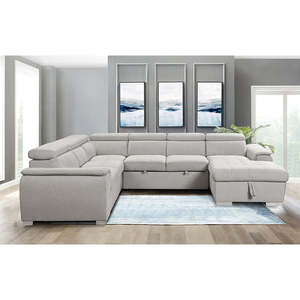 Canapé modulable en forme de U sur mesure OEM, ensemble de meubles de salon, couleur beige, tissu, canapé avec appui-tête à 6 positions, canapé de salon - Product Image 1