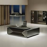 Nouvelle Arrivée Bureau de Direction Exécutif en Mélamine Sans Joint Angle Crab Blanc Neutre avec Rangement Verrouillable LED et Bureau Latéral Interchangeable