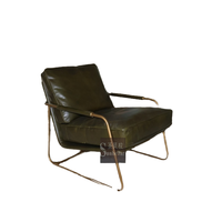 Chaise d'Appoint en Cuir Véritable Vert Antique OEM ODM Cadre Métallique Fauteuil Confortable à Dos Tufté pour Salon et Chambre à Coucher Maison
