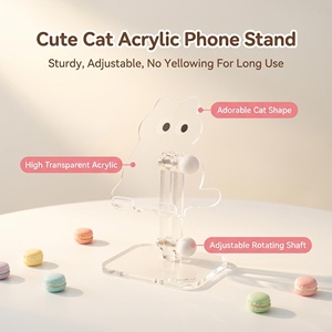 Low MOQ Big Eye Cat Acrylic Phone Tablet Stand Custom Logo 180&deg; Adjustable Foldable Desktop Holder for Desk Decor - Product Image 4