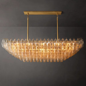 Clear Glass Tier Rectangular Chandelier For Dining Table Kitchen Island Modern Home Italian Handmade Glass Large 54" Chandeliers - Product Image 3