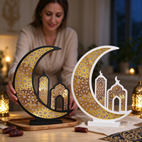 Croissant de lune Ramadan 80/100cm en bois avec LED, décoration de table islamique pour la maison, ornement Eid Mubarak, couleur personnalisée, vente en gros d'usine