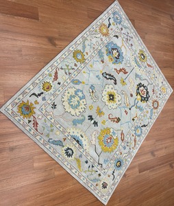 Alfombra de Lana Anudada a Mano, Diseño Floral Azul Claro, Hecha a Mano en India, Antiestática, de Pelo Alto, Lavable, Ecológica, para Dormitorio o Sala de Estar - Product Image 5