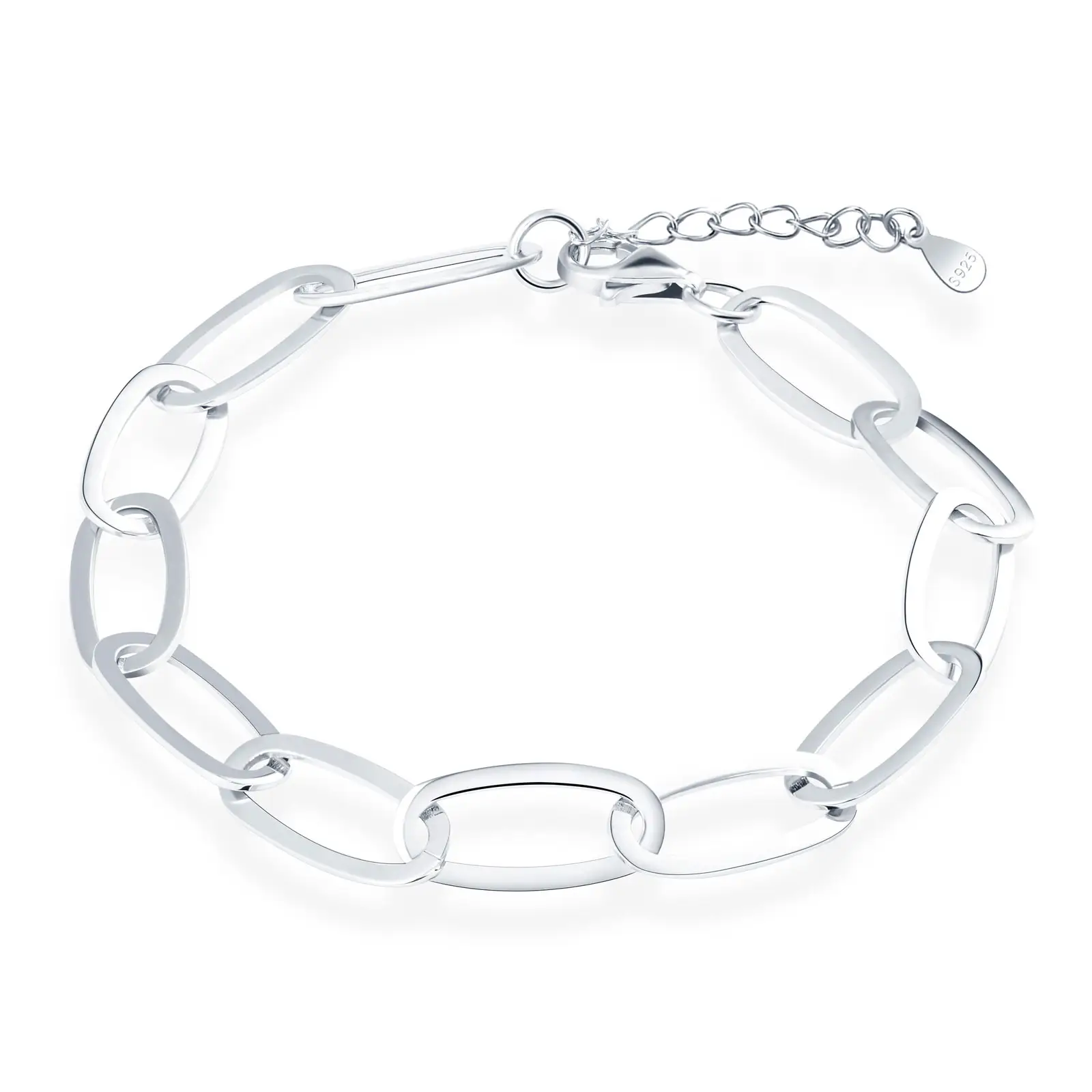 Sólido 925 Sterling Silver Paperclip Link Chain Bracelet para Mulheres Homens Pulseira