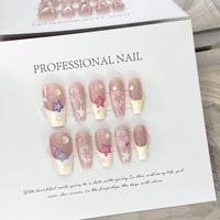 Faux ongles longs en forme de cercueil, style Y2K, faits à la main |   Ongles 3D de luxe avec cristaux scintillants |   Embouts en gel souple personnalisés réutilisables à couverture complète