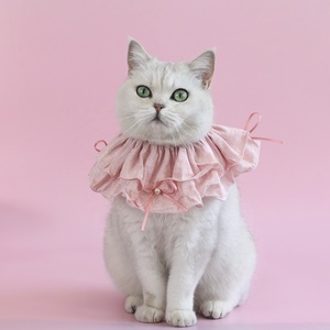Écharpe de cou réglable pour chat et <span class=keywords><strong>chien</strong></span>, style princesse, couleur unie, double couche avec nœud en ruban, dentelle et perles, pour animaux de compagnie - Product Image 5