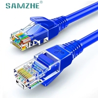 Cable Ethernet SAMZHE Cat5e 24AWG, Cable de Red Redondo de PVC Azul con Conductor de Cobre, Conector RJ45 Chapado en Oro