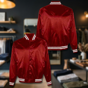 Veste universitaire rouge unisexe, style preppy, fermeture éclair, couleur unie, matière polyester, vêtement d'automne, coupe classique, col rabattu - Product Image 2