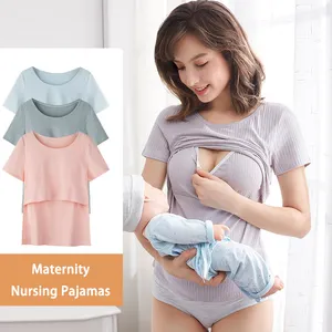 Camisa de maternidade de algodão, de bambu, roupas de enfermagem, tops, blusa de maternidade, pijamas de maternidade