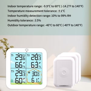 Nhà ba kênh Trạm thời tiết Nhiệt kế ẩm kế với đèn nền báo động <span class=keywords><strong>LCD</strong></span> hiển thị pin Powered ABS nhựa - Product Image 5