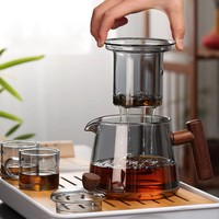 Théière en verre borosilicate haute résistance au chaleur, design minimaliste écologique, style Kung Fu chinois, avec poignée en bois de noyer, faite à la main