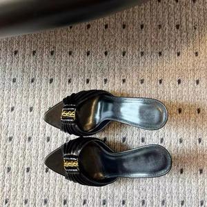 Sandalias de tacón de aguja de microfibra con bordado de cuero para mujer, de caña alta, sexy, para club, de verano, con punta abierta, sin cordones, para exterior, tendencia de moda - Product Image 6