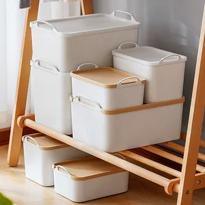 Family plastic white heavy duty organizer for book toy food clothing storage box with lid