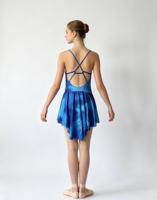 Justaucorps de danse bleu tie-dye Anna Shi avec jupe, bretelles spaghetti, robe de danse pour enfants, tissu extensible en nylon et élasthanne, vêtements de danse d'entraînement