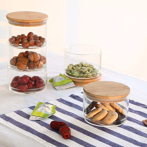 Wholesale stacked classic airtight smell proof top cover packaging food storage jar seal glass storage jar with bambo