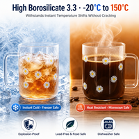 Mug en verre borosilicate à motif floral Daisy avec poignée, résistant à la chaleur, compatible micro-ondes, mug à café sans plomb, tasse en verre esthétique et mignonne