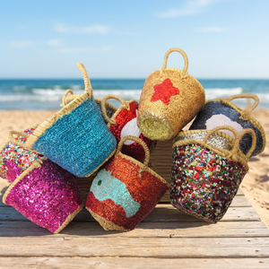 Cesta de Almacenamiento de Paja Hecha a Mano con Dos Asas, Diseño Decorativo con Lentejuelas Coloridas, Artesanía Natural para el Hogar, Año Nuevo Chino - Product Image 2