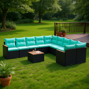 Conjunto de Sofá de Jardín de Ratán Sintético Negro con Cojines, 11 Piezas, Muebles de Exterior de Diseño Contemporáneo para Uso en Jardín - Product Image 2