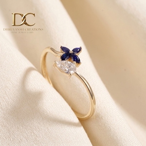 Bague en or massif 14 carats de luxe avec diamant de laboratoire et saphir bleu royal pour les bijoux de mariage et de soirée pour femmes - Product Image 6