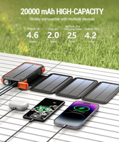 Batterie solaire portable 20000mAh, chargeur de panneau solaire pliable, PD 18W, type C, double USB, boussole, mousqueton, lampe de camping, extérieur