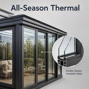 Véranda <span class=keywords><strong>moderne</strong></span> en aluminium isolée avec double vitrage Low-E, <span class=keywords><strong>solarium</strong></span> toutes saisons pour jardin extérieur, villa, patio, hôtel, parc - Product Image 5
