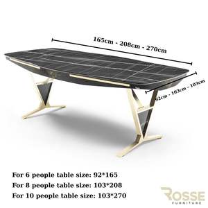 Mesa de Comedor Rectangular Extensible de Mármol de Lujo Bugatti, Patas Modernas de Acero Inoxidable, para 6-10 Personas, Turquía - Product Image 4