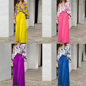 Completo Due Pezzi Stampato da Donna, Abbigliamento Resort, Camicia a Maniche Lunghe e Pantaloni a Gamba Larga, Outfit per Vacanze Estive, Vendita all'Ingrosso - Product Image 2