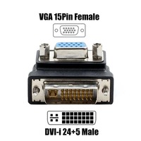 Adaptateur DVI vers VGA à angle droit de 90 degrés, coudé, DVI-I 24+5 mâle vers VGA femelle, convertisseur vidéo pour PC, HDTV, projecteur