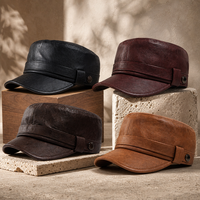 Casquette plate vintage en cuir PU pour homme, style cadet, automne-hiver, rétro, avec sangle réglable, logo personnalisé, vente en gros