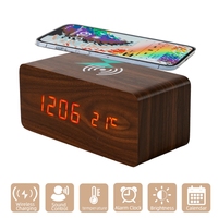 Jam Alarm Unik yang Indah, Kecerahan Dapat Disesuaikan, Tampilan Suhu Kayu, Jam Alarm Digital di Samping Tempat Tidur dengan Pengisian Daya