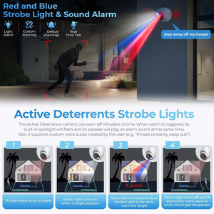 Caméra IP intelligente VCA AI 6MP à double lumière, tourelle couleur <span class=keywords><strong>nuit</strong></span> POE, lampe <span class=keywords><strong>de</strong></span> poche rouge et bleue, sirène d'alarme, dissuasion active, conversation bidirectionnelle - Product Image 2