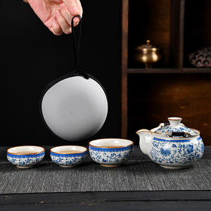 Blue <b>And</b> White Porcelain Travel Tea <b>Set</b> <b>1</b> <b>Teapot</b> 3 <b>Cups</b> Ceramic Portable Outdoor Camping Tea Kit - Product Image 2