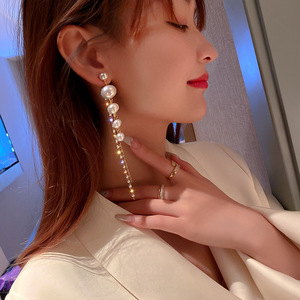 Pendientes Largos <span class=keywords><strong>de</strong></span> Perlas con Borlas y Diamantes, Joyería para Mujer, con Estilo y Personalidad - Product Image 2