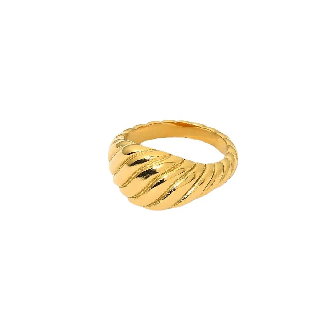 Anillo Croissant de moda, chapado en oro de 18k, anillo de acero inoxidable con estilo, grabado a rayas, trenzada, cuerda, anillos gruesos