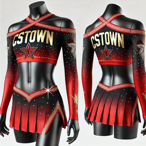 Venta al por mayor Diseña tu uniforme de animadora Uniformes de porristas rojos y negros para niños - Product Image 2