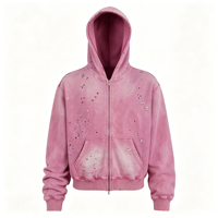 Sweat-shirt oversize à capuche pour homme, style streetwear, coupe courte, broderie personnalisée et strass, 380 grammes, poids lourd, délavé à l'acide, coupe ample