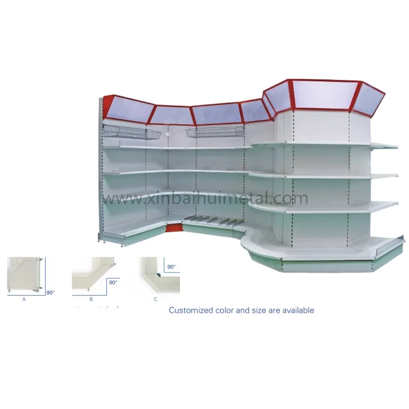 सुपरमार्केट के लिए न्यू कॉर्नर प्रोडक्ट्स लाइट एडवरटाइजिंग सुपरमार्केट डिस्प्ले शेल्विंग