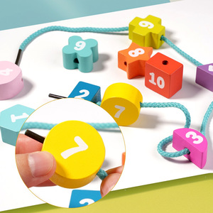 Custom Montessori Wood Panel Puzzle Jigsaw Cognitive Matching for Children String Rope Hand Grasping Board Educational Toys - Product Image 3