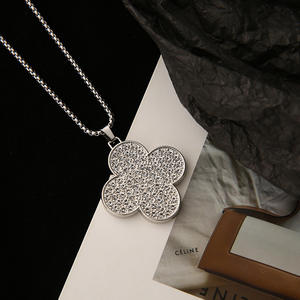 Groothandel Luxe Volledig Bezette Vierklaverblad Hangertje Ketting voor Dames Lange Trui Ketting Trendy Mode Sieraden - Product Image 3