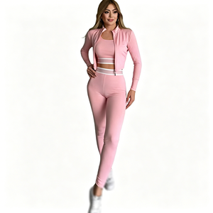 Ensemble de 3 pièces de vêtements de sport décontractés à la mode pour femmes avec logo personnalisé, nouvelle arrivée, course à pied, yoga, multicolores - Product Image 2