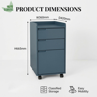 Armoire de bureau écologique en bois bleu foncé pour chambre et bureau, avec 3 tiroirs, classeur mobile avec roulettes verrouillables, OEM ODM