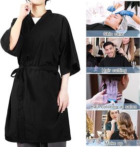 Robe de spa personnalisée avec logo, robe de massage, robe noire pour salon de beauté, longue robe kimono, robe de coiffure, peignoir avec poche - Product Image 3