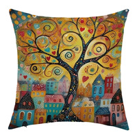 Nouvelle Arrivée Housse de Coussin Décorative à Imprimé Abstrait, Style Village Artistique, pour Canapé, Chambre et Salon