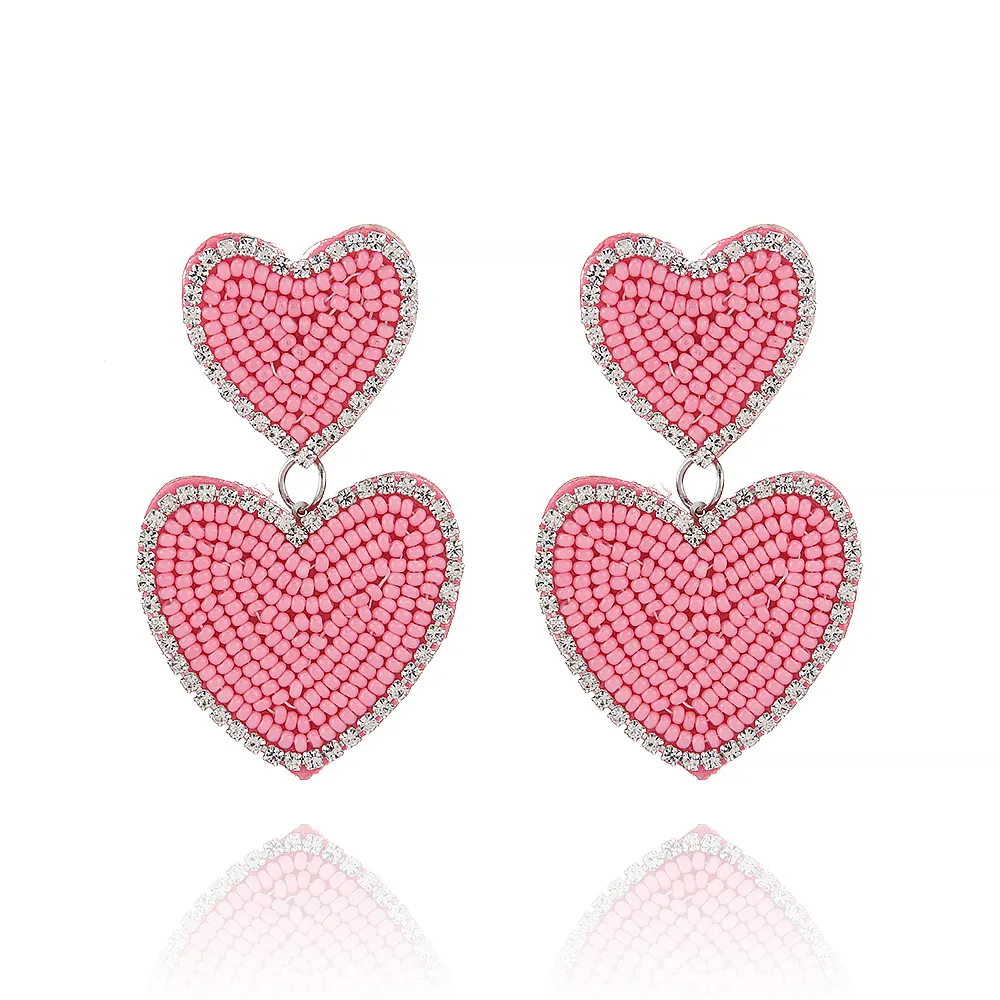 2024 handmade red Seed Bead Gift Statement Heart shape Seed Bead Gift love Earrings for woman