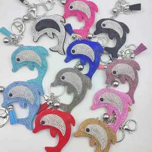 Wholesale Two-Color Dolphin Keychain Rhinestone Velvet Fabric Bag Charm Hanging for <b>Keys</b> Bag <b>Purse</b> Gift - Product Image 6