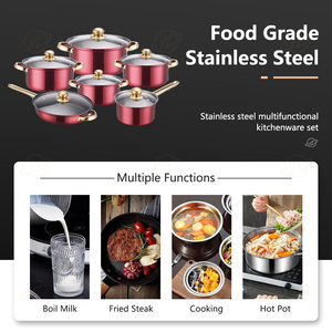 Billion Day Ensemble de batterie de cuisine 12 pièces en acier inoxydable 410, comprenant poêle antiadhésive rose, poêle de haute qualité et ensemble de casseroles <span class=keywords><strong>bordeaux</strong></span> - Product Image 5